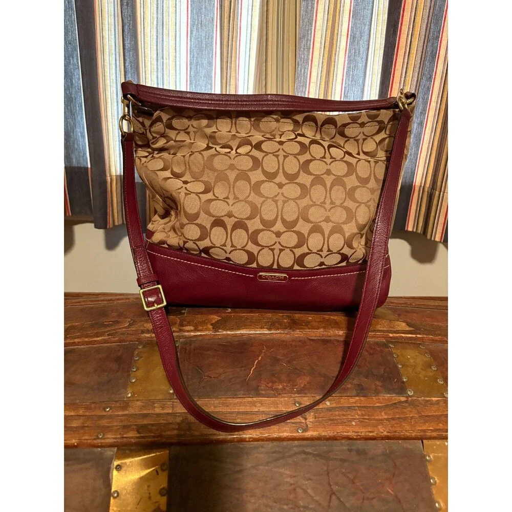 Coach F23279 Park Signature Hobo Burgundy Tote Crossbody Bag